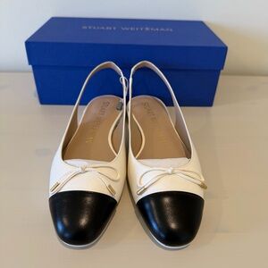 Stuart Weitzman Sleek Bow Slingback Ballet Flat Cream Black Size EU38/US7.5 NIB